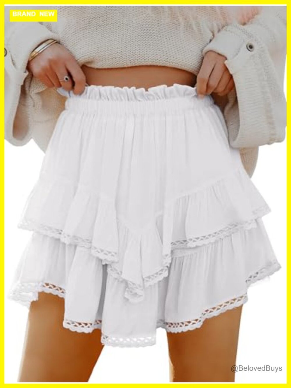 Women Flowy Mini Skirt Built-in Shorts High Waist Smocked Ruffle Tennis Skort